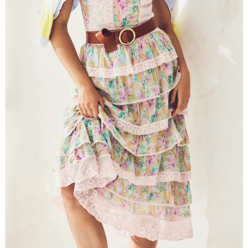 LOVESHACKFANCY Borneo Tiered Maxi Skirt Size 6 - Picture 2 of 5